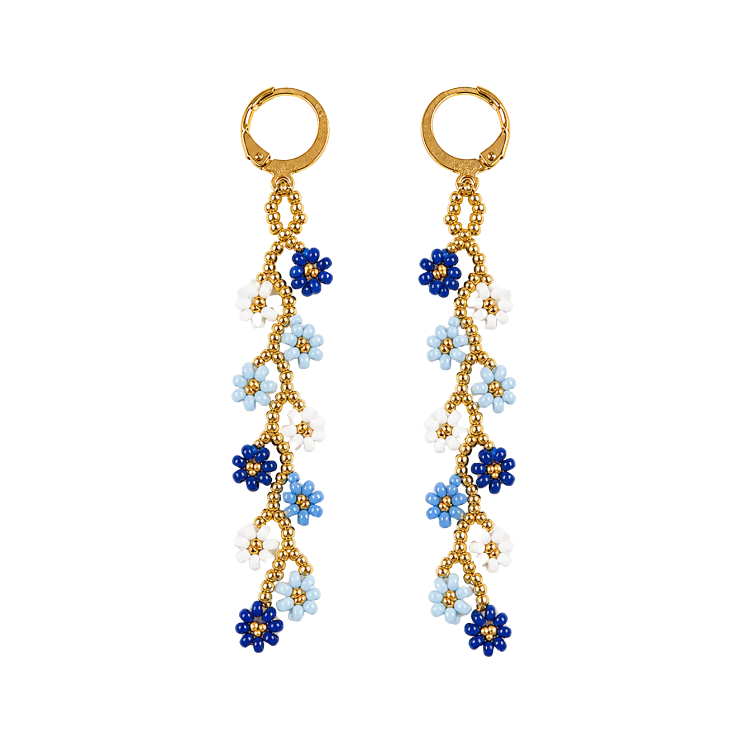 Aretes largo Flores azul