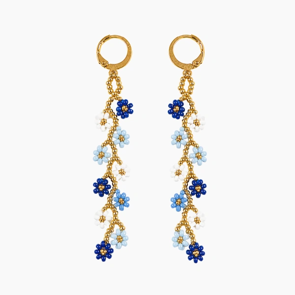 aretes dorado azul largo