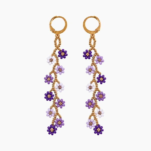 aretes dorado morado largo