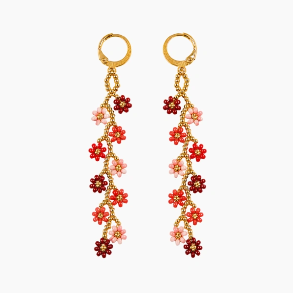 aretes dorado rojo largo