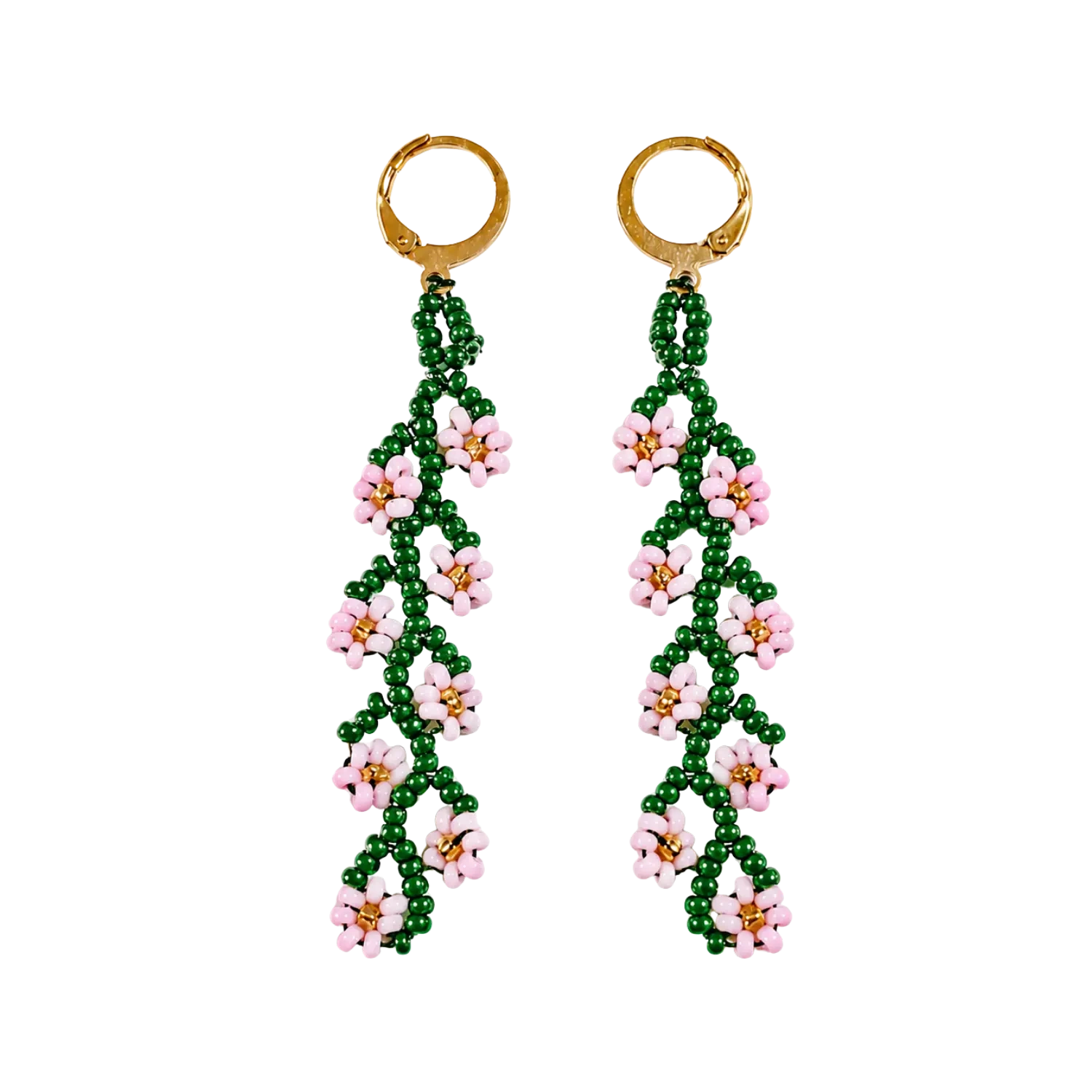 Aretes largos Rosa – verde