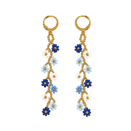 Aretes largo Flores azul